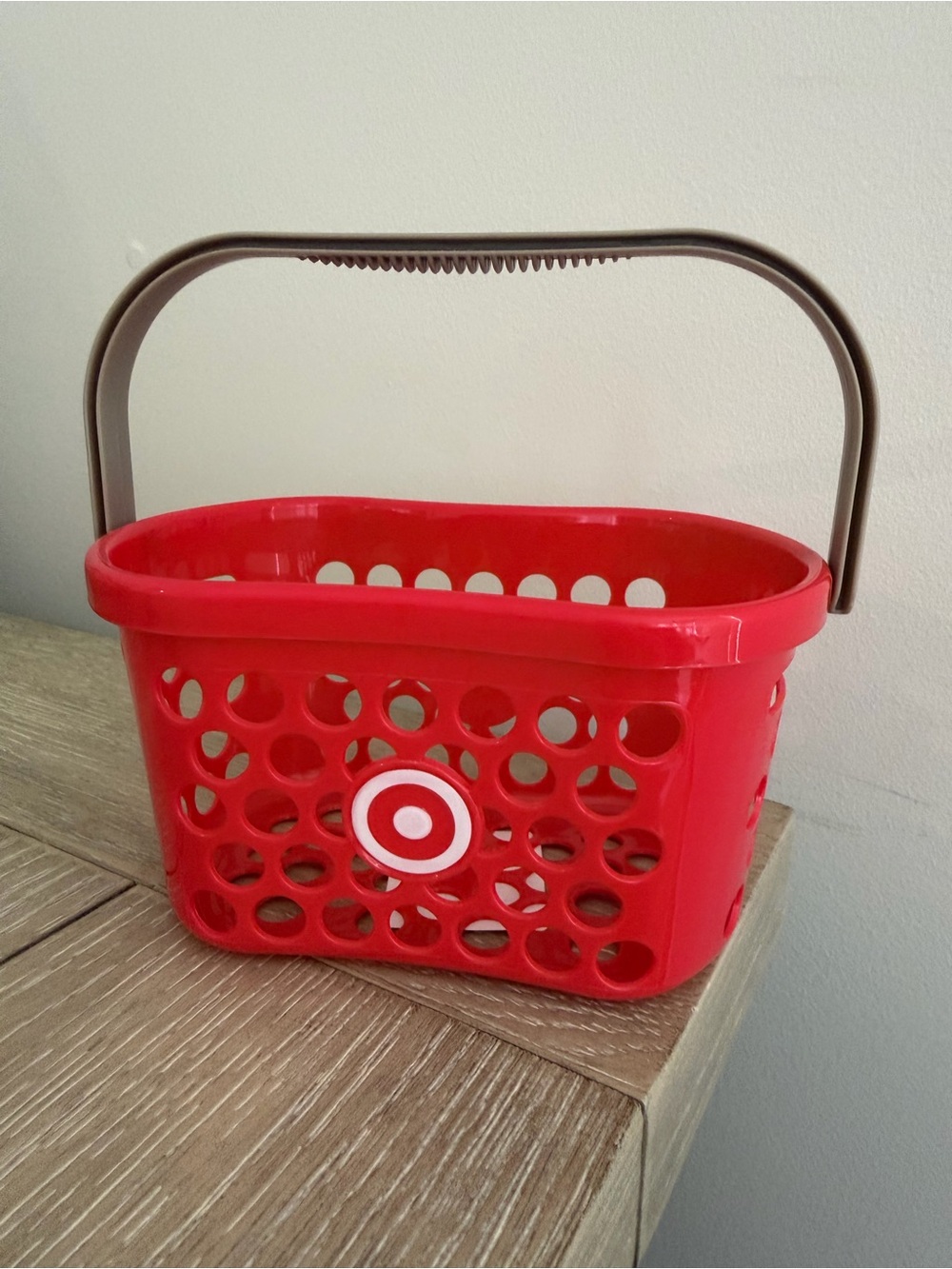 Target Red Plastic Mini Basket with Brown Handle